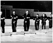 Clearing the ice with shovels